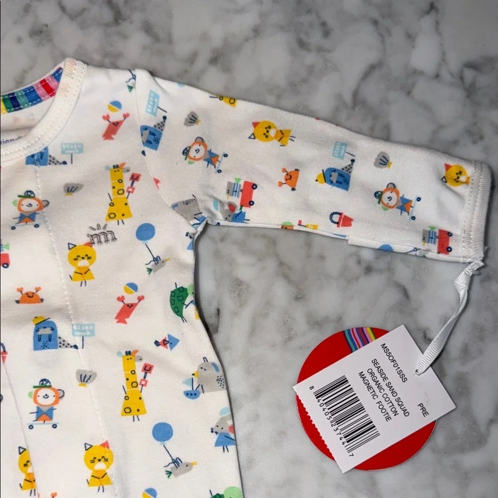 NWT Magnetic Me White Multicolor Organic Cotton Footie Preemie